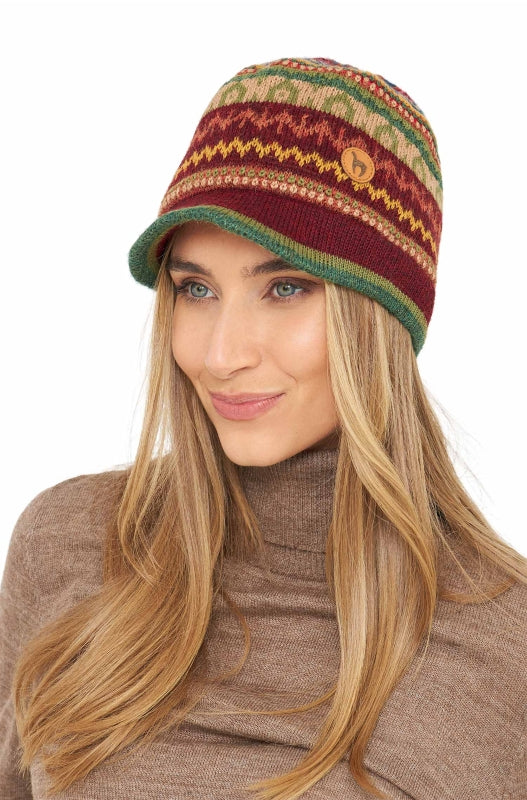 Colorful baby alpaca wool peaked hat