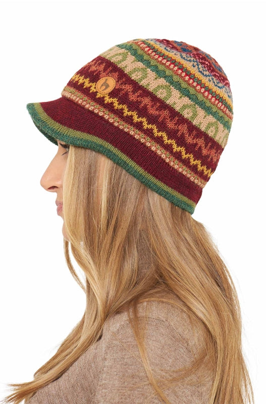 Colorful baby alpaca wool peaked hat